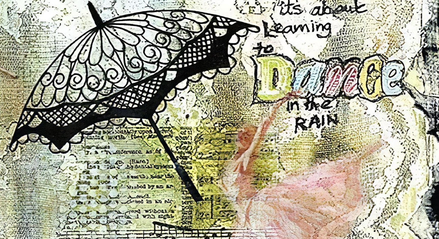 Umbrella Rain - Decorative Decoupage Paper - for Furniture - Big Size Options [ Green Black Light Pink ]