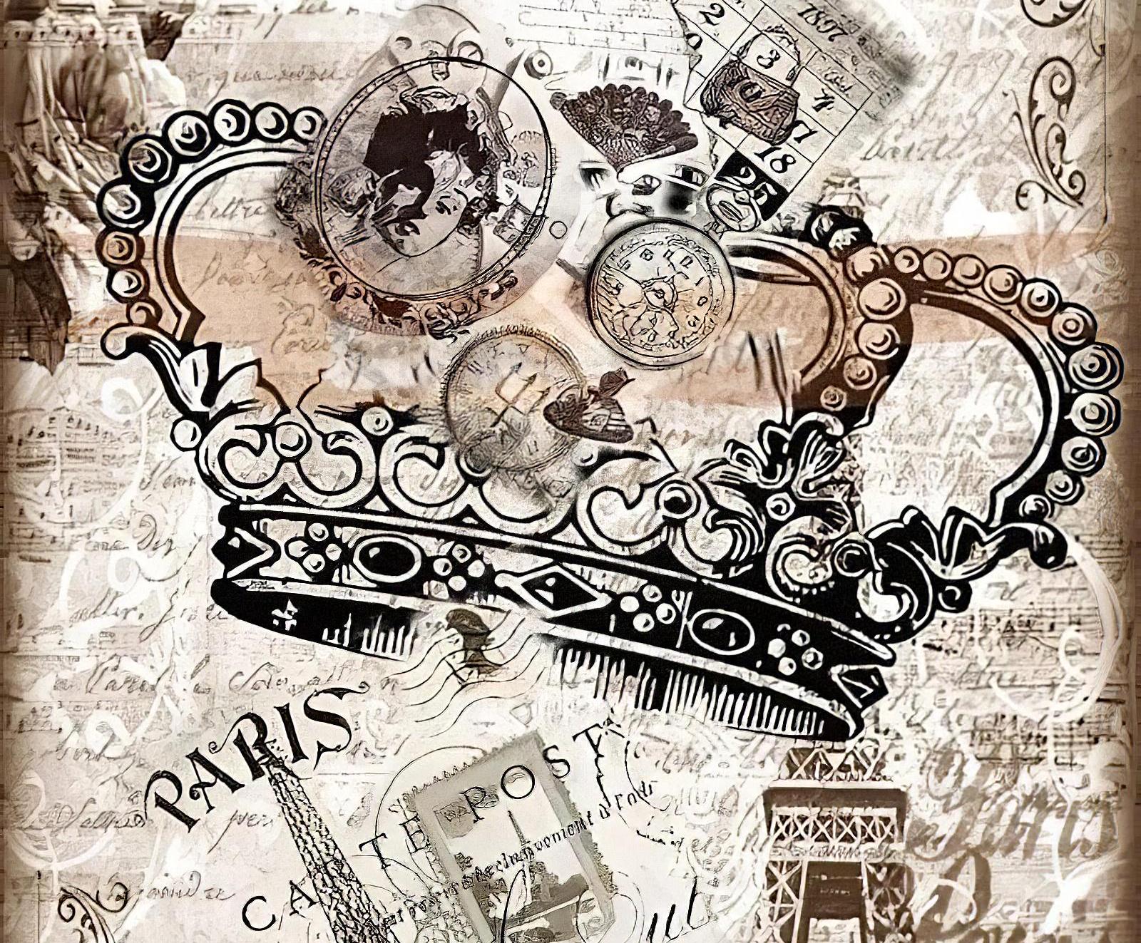 Crown Paris - Decorative Decoupage Paper - for Furniture - Large Size Options [ White Brown ]