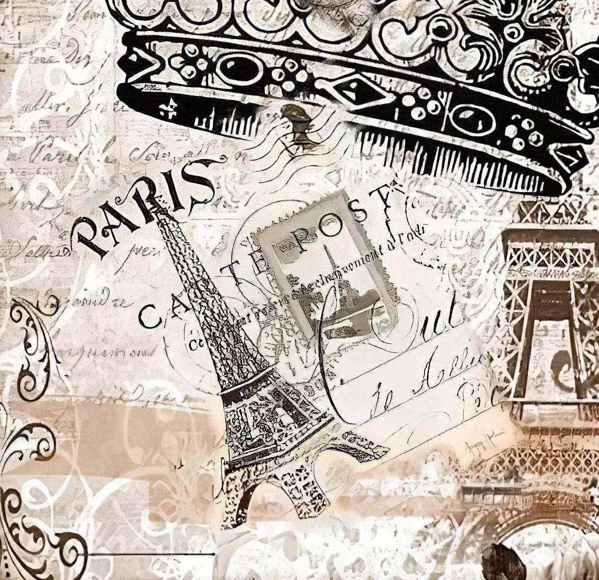 Crown Paris - Decorative Decoupage Paper - for Furniture - Large Size Options [ White Brown ]