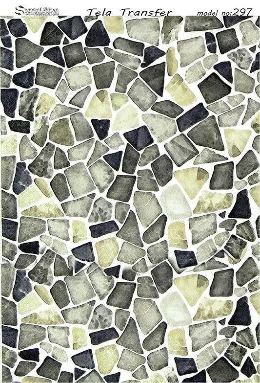 Stone Pattern - Decorative Decoupage Paper - for Furniture - Large Size Options [ Green Gray White ]