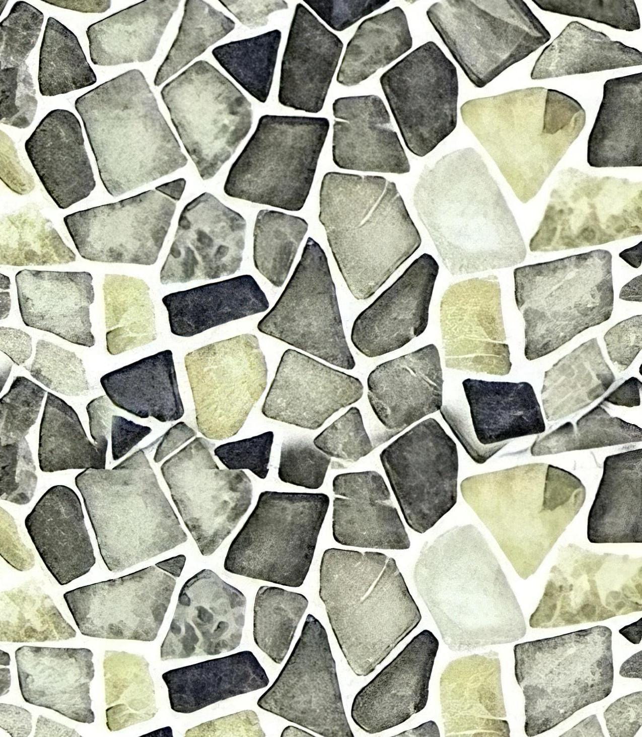 Stone Pattern - Decorative Decoupage Paper - for Furniture - Large Size Options [ Green Gray White ]