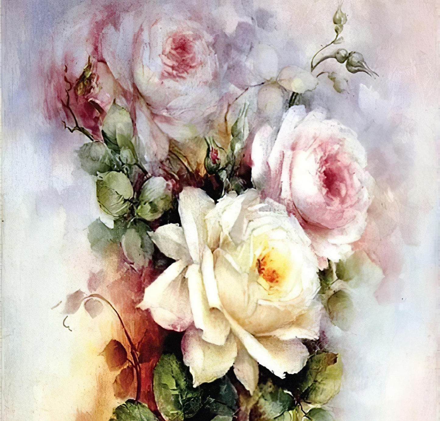 Floral Oil Painting - Decorative Decoupage Paper - for Furniture - Large Size Options [ Colorful ]