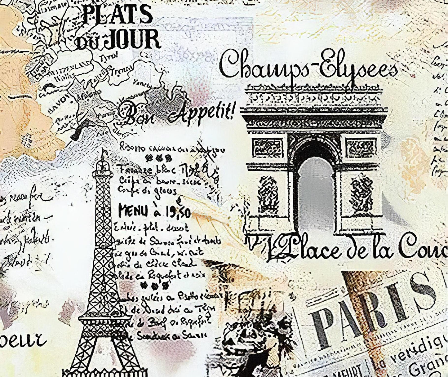 Paris France Eiffel Tower - Decorative Decoupage Paper - for Furniture - Big Size Options [ Black White Beige ]