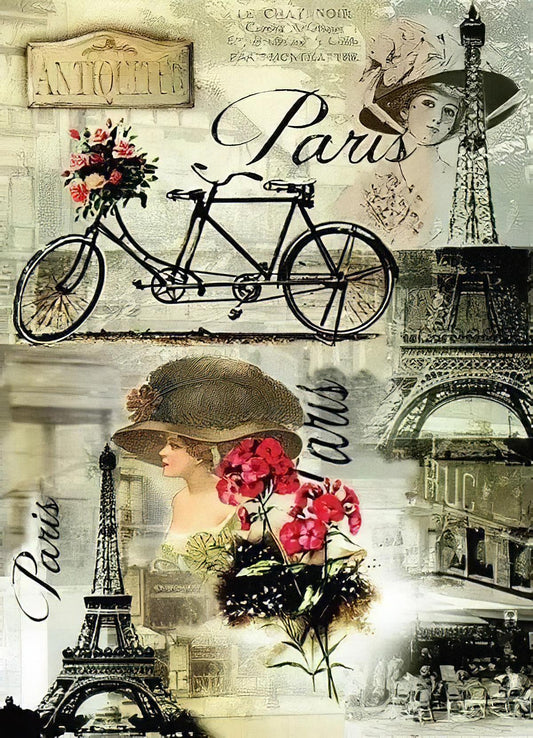 Vintage - Bicycle - Decorative Decoupage Paper - for Furniture - Big Size Options [ Black White Brown Pink ]