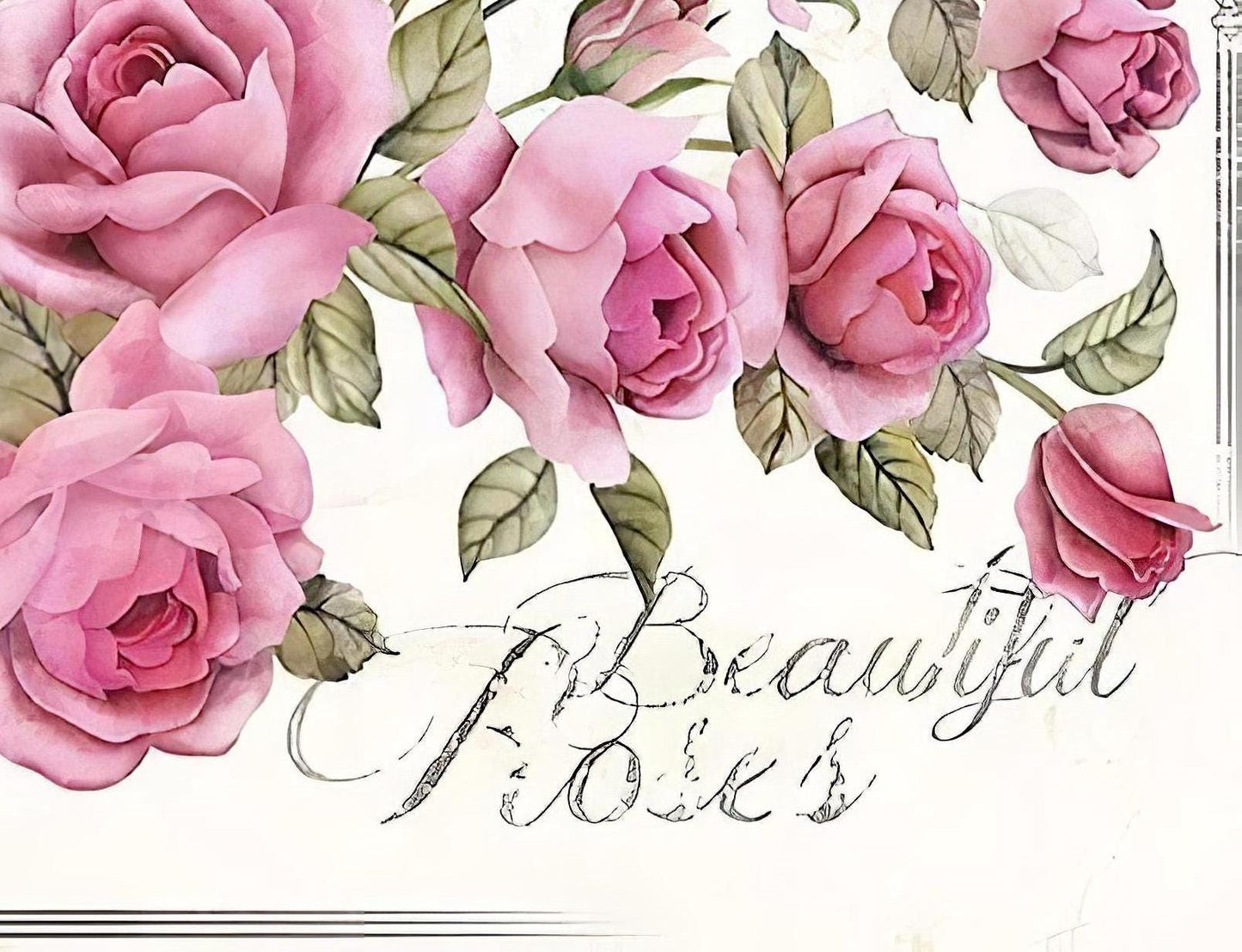 Floral Pattern - Decorative Decoupage Paper - for Furniture - Large Size Options [ Pink Green White ]