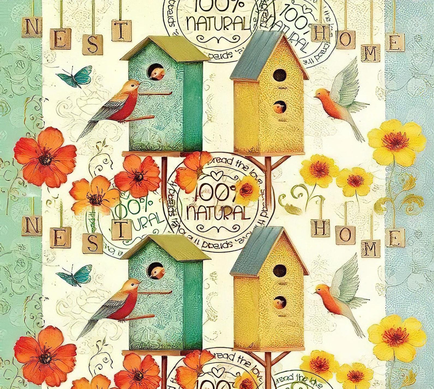 Birdnest Pattern - Decorative Decoupage Paper - for Furniture - 1 A3 Sheet [ Red Green Yellow ]