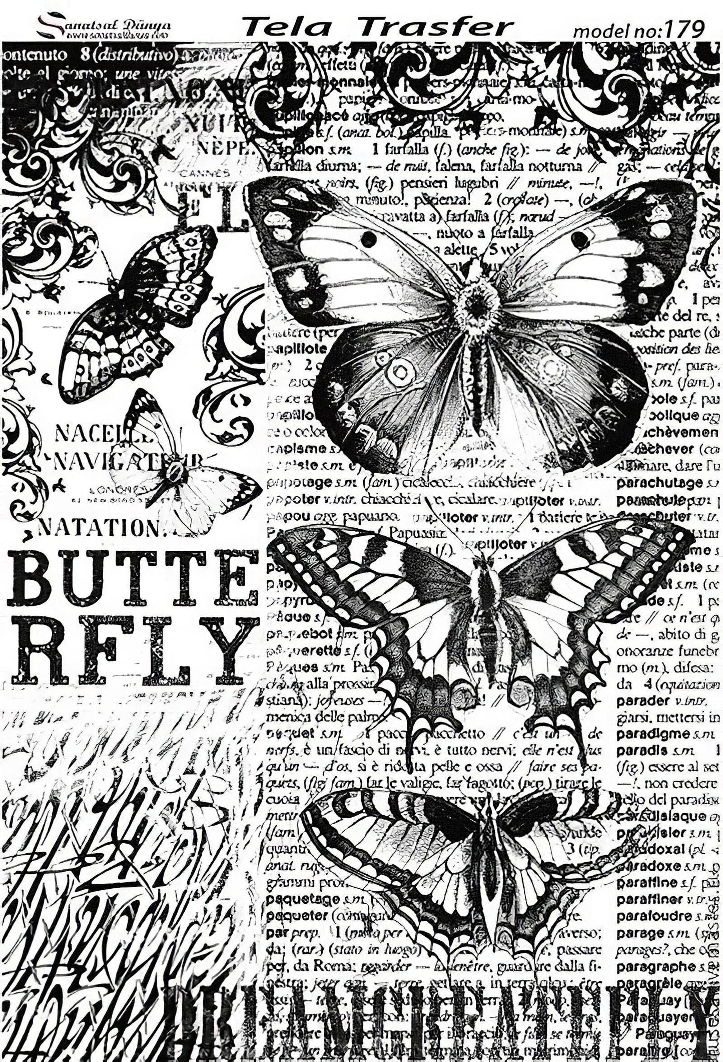 butterfly white and black decoupage