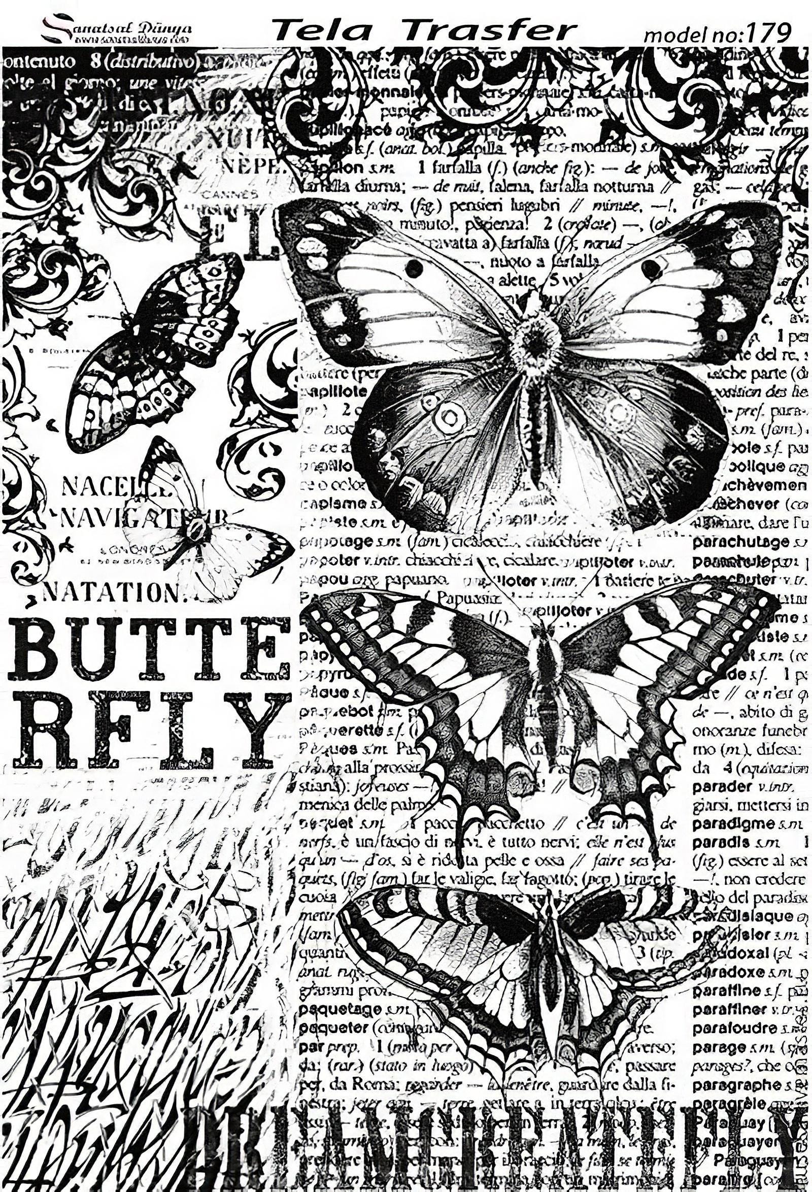 butterfly white and black decoupage