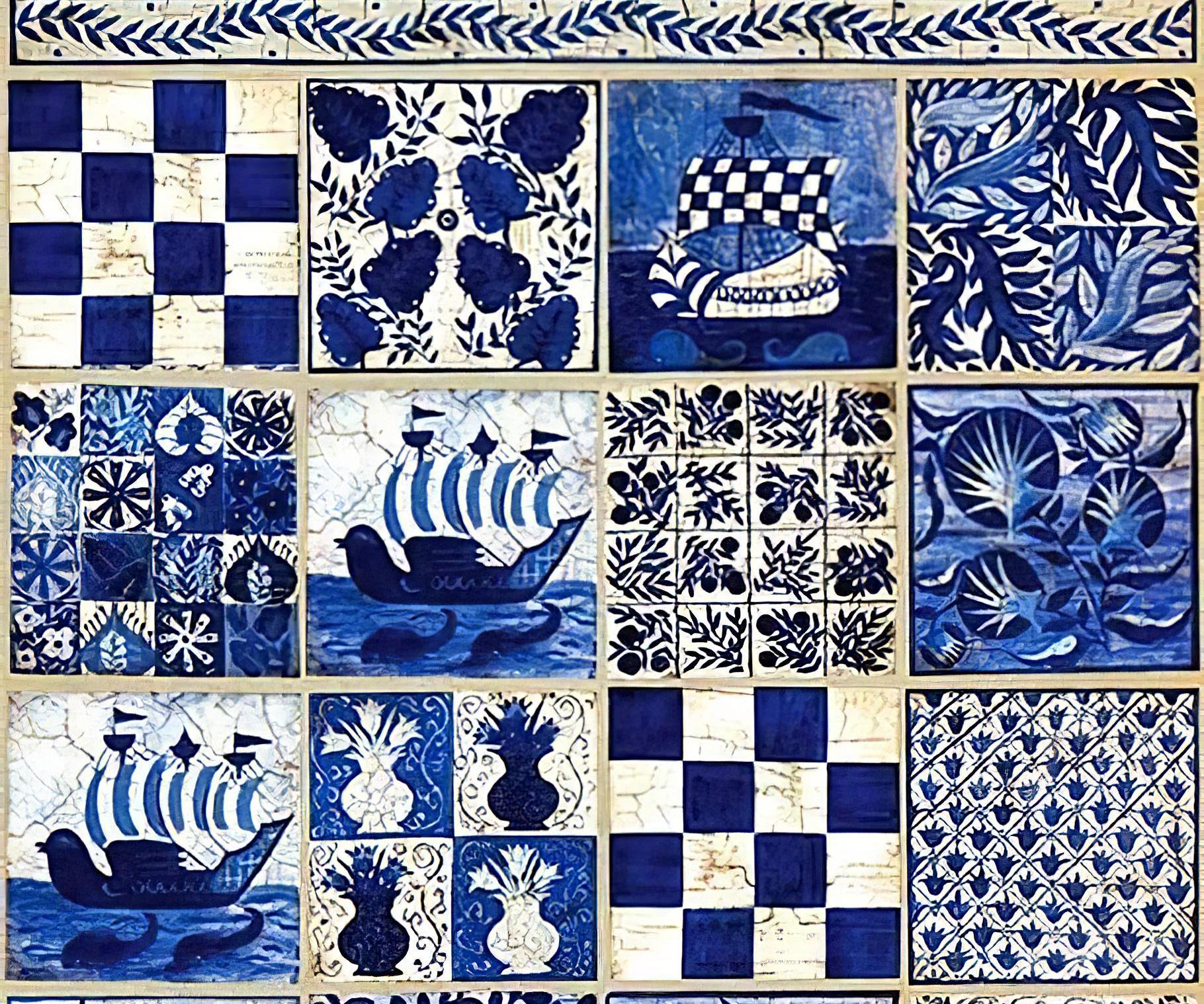 Marine Tile Pattern - Decorative Decoupage Paper - for Furniture - Large Size Options [ Blue White Navy ]