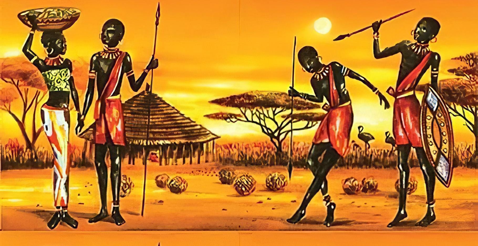 African People Safari - Decorative Decoupage Paper - for Furniture - Large Size Options [ Orange Yellow Red ]
