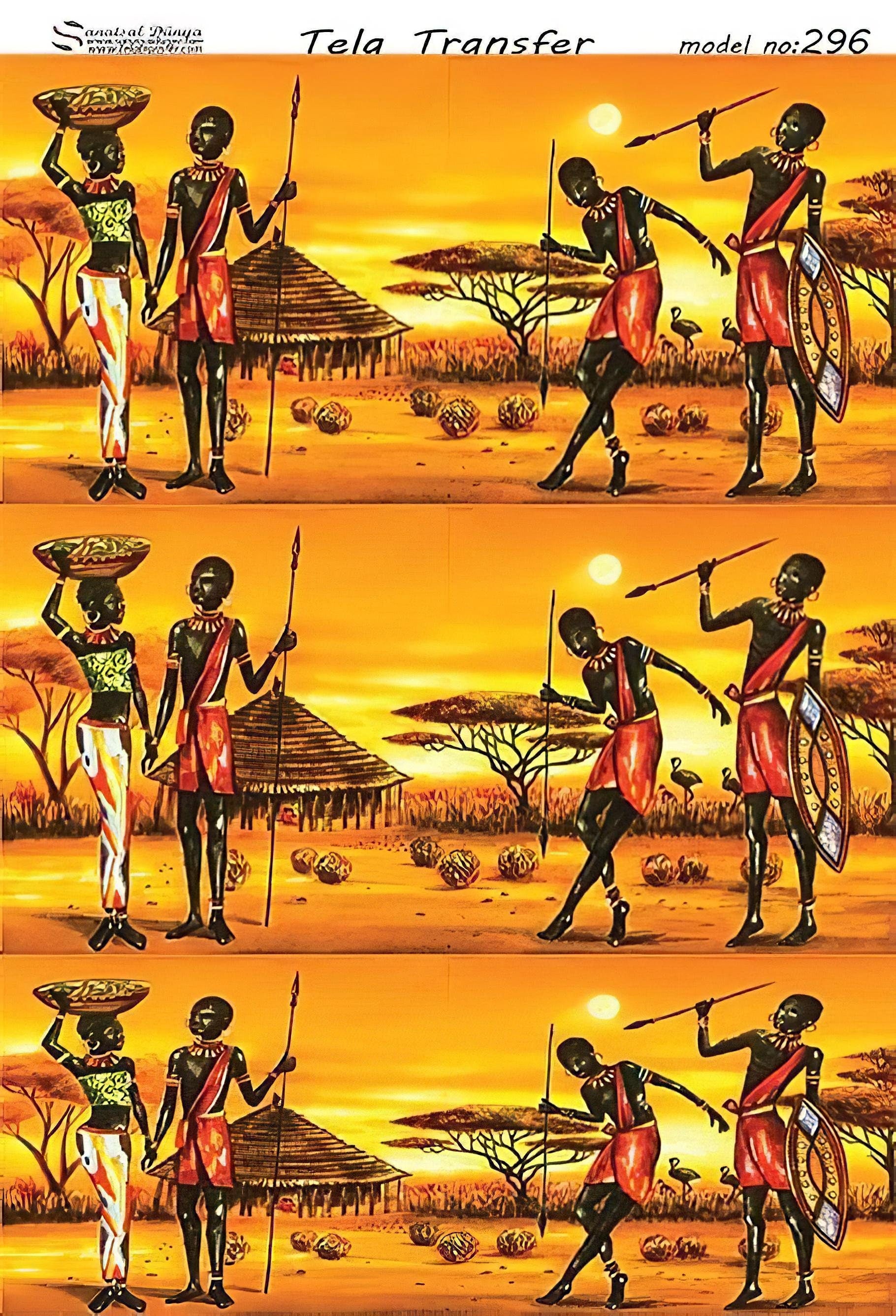 African People Safari - Decorative Decoupage Paper - for Furniture - Large Size Options [ Orange Yellow Red ]