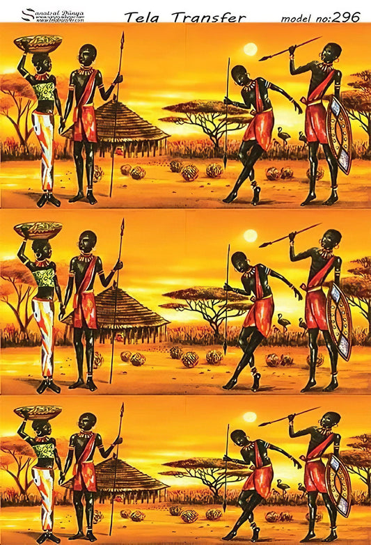 African People Safari - Decorative Decoupage Paper - for Furniture - Large Size Options [ Orange Yellow Red ]