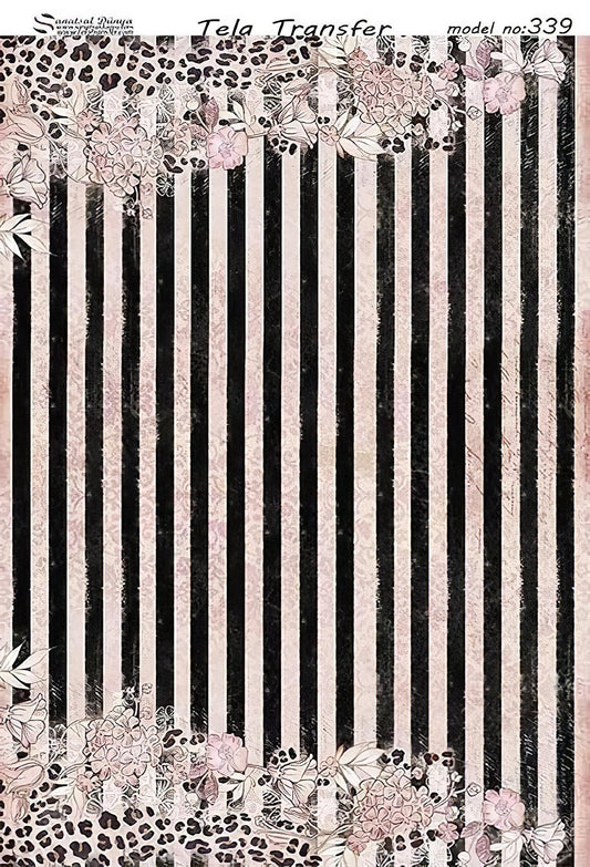 Stripe Pattern - Decorative Decoupage Paper - for Furniture - Large Size Options [ Black Pink ]