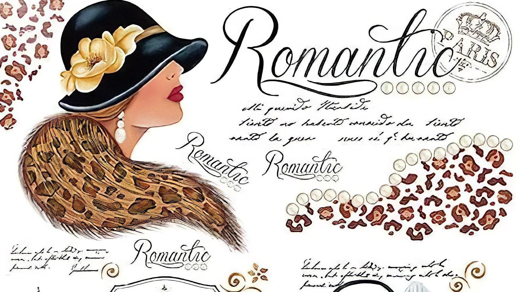 Paris Fashion Lady - Romantic - Eiffel - Decorative Decoupage Paper - for Furniture - Large Size Options [ Brown White Black ]