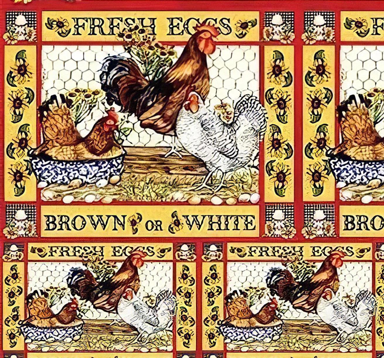 Chicken Eggs - Decorative Decoupage Paper - for Furniture - Large Size Options [ Yellow Red White ]