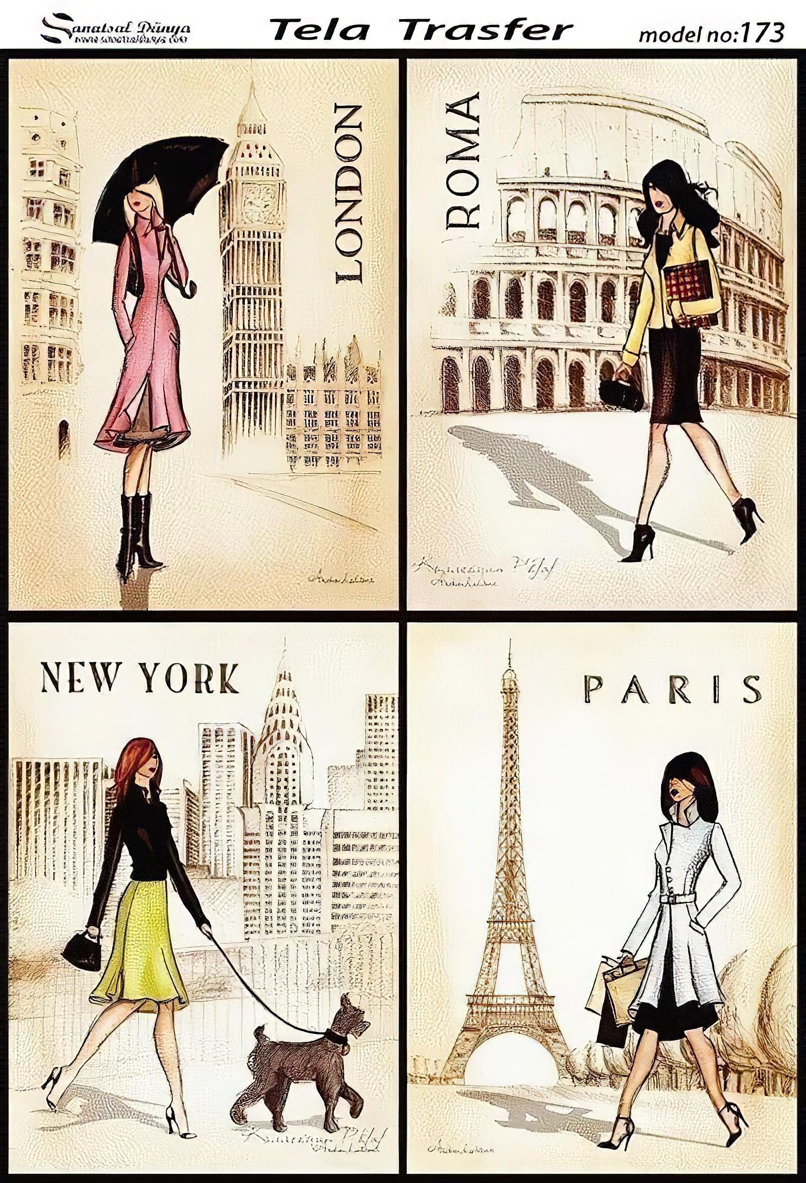 World Cities Decoupage Paper - Large Furniture Size
