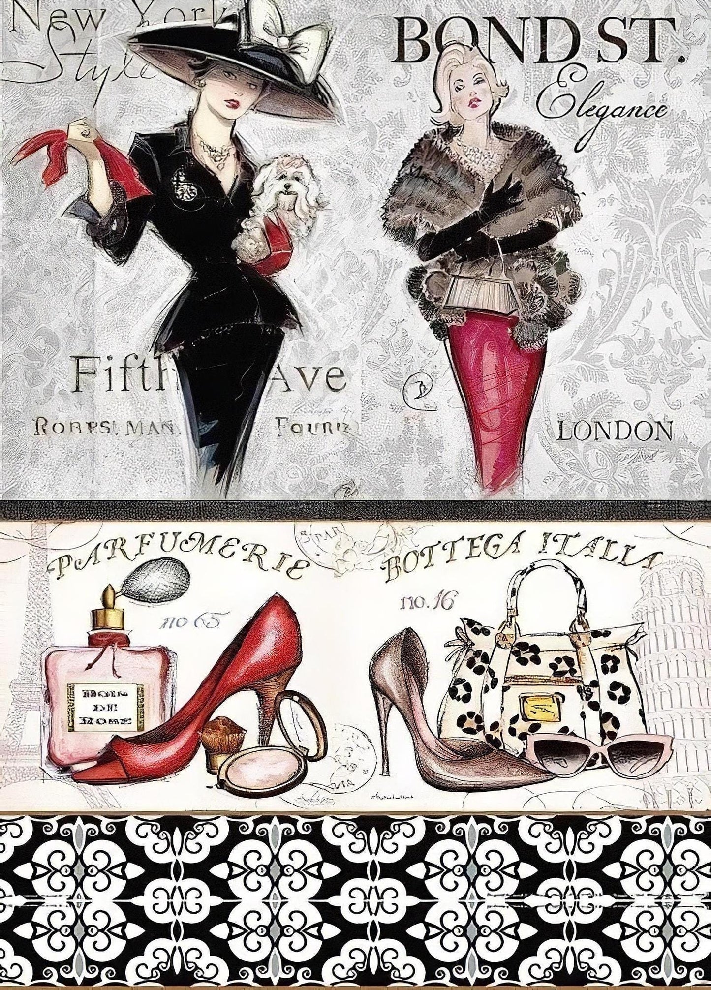 Fashion - Decorative Decoupage Paper - for Furniture - Large Size Options [ Red Black Gray ]