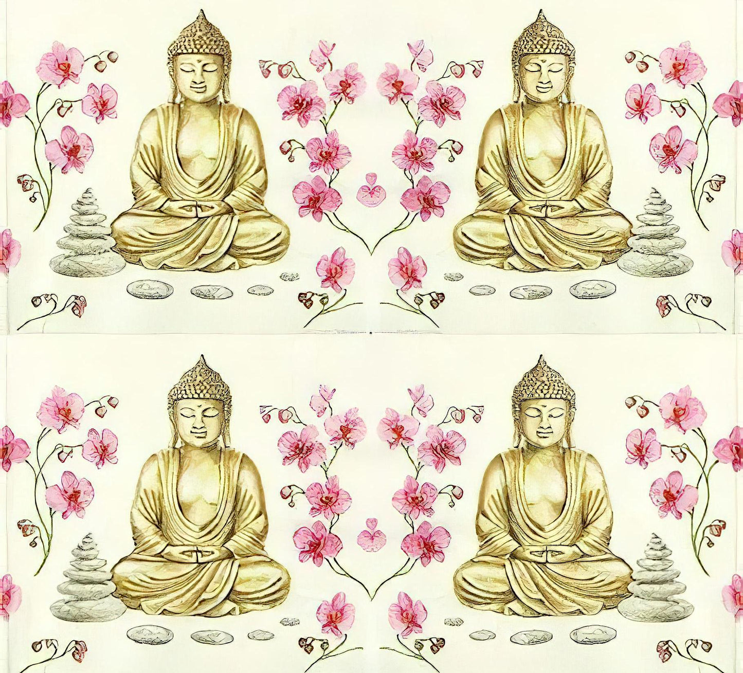 Buddha Floral Pattern - Decorative Decoupage Paper - for Furniture - Large Size Options [ Yellow Pink ]