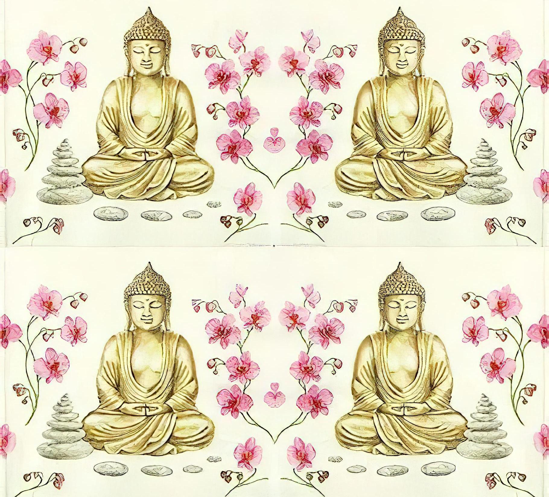 Buddha Floral Pattern - Decorative Decoupage Paper - for Furniture - Large Size Options [ Yellow Pink ]