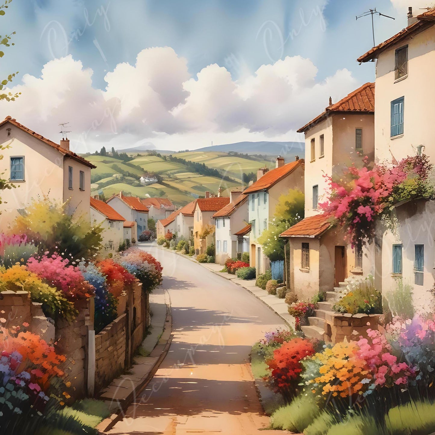 Decoupage Paper - 6 Size - European Village with Colorful Flowers - Rice Paper