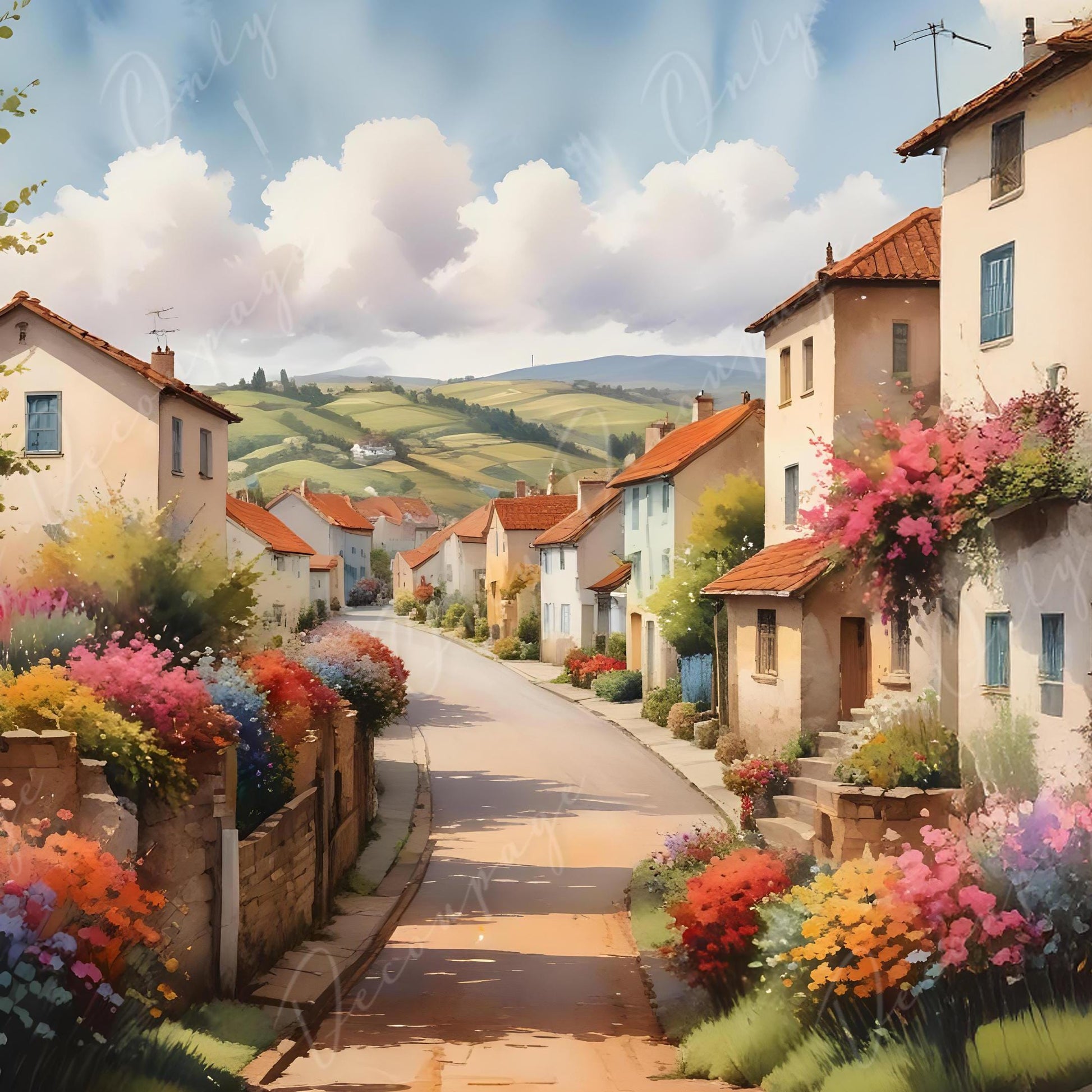 Decoupage Paper - 6 Size - European Village with Colorful Flowers - Rice Paper