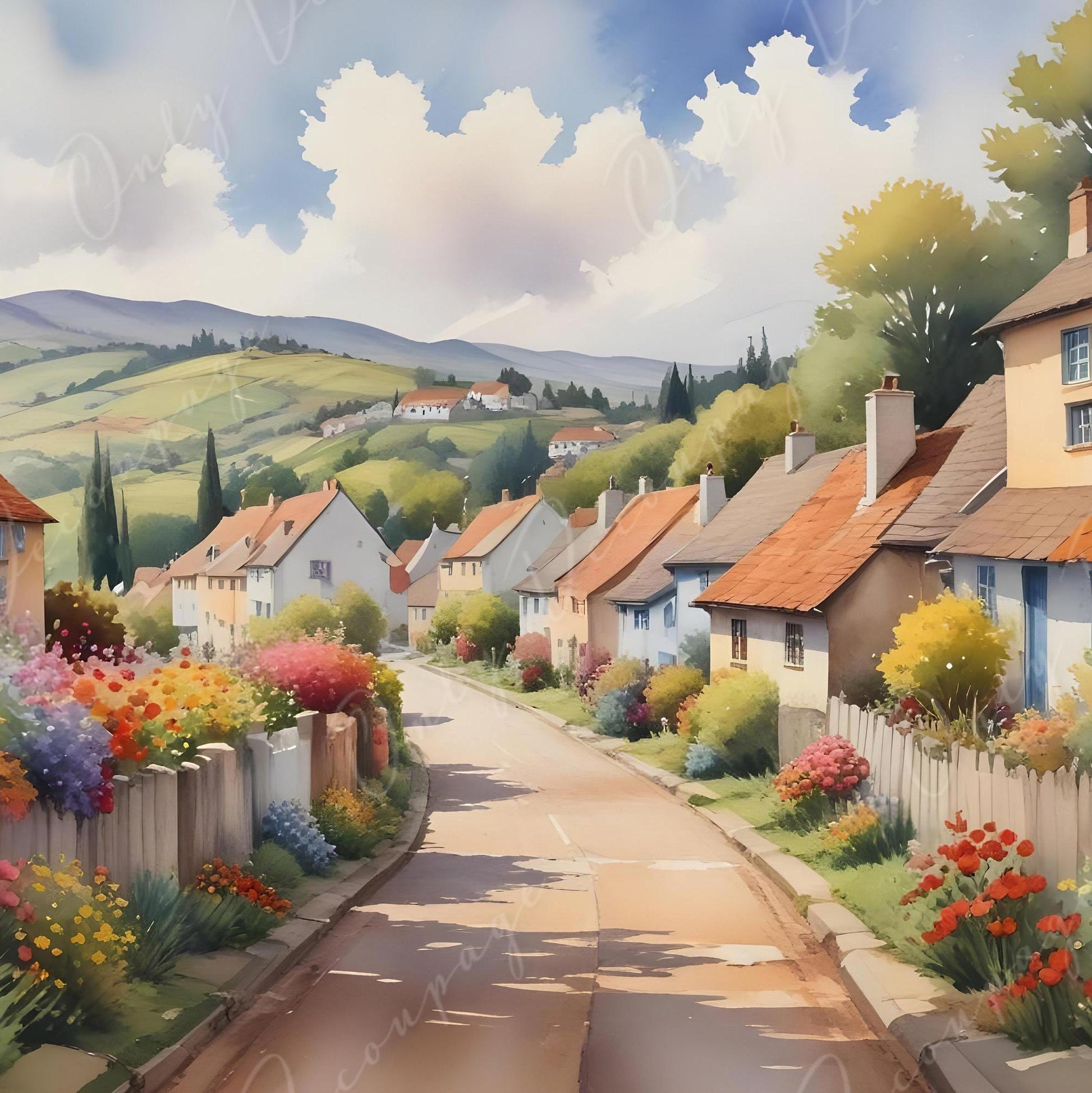 Decoupage Paper - 6 Size - European Village with Colorful Flowers - Rice Paper