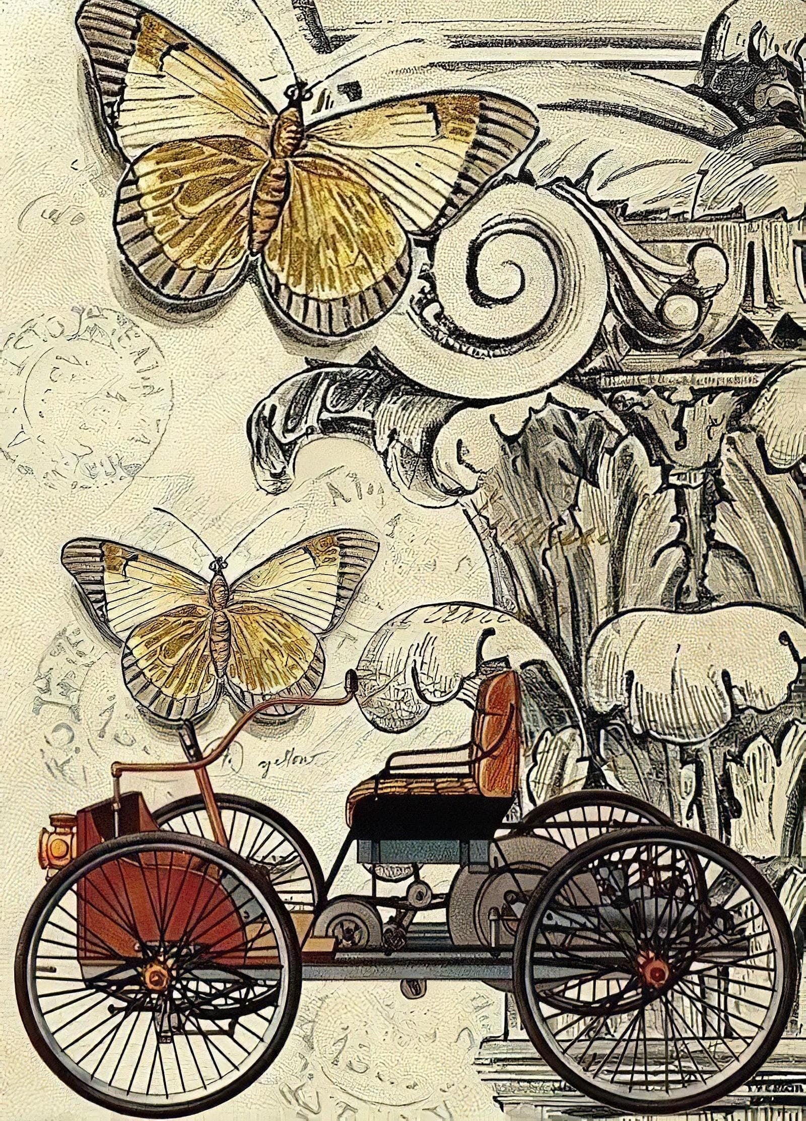 antique car decoupage paper