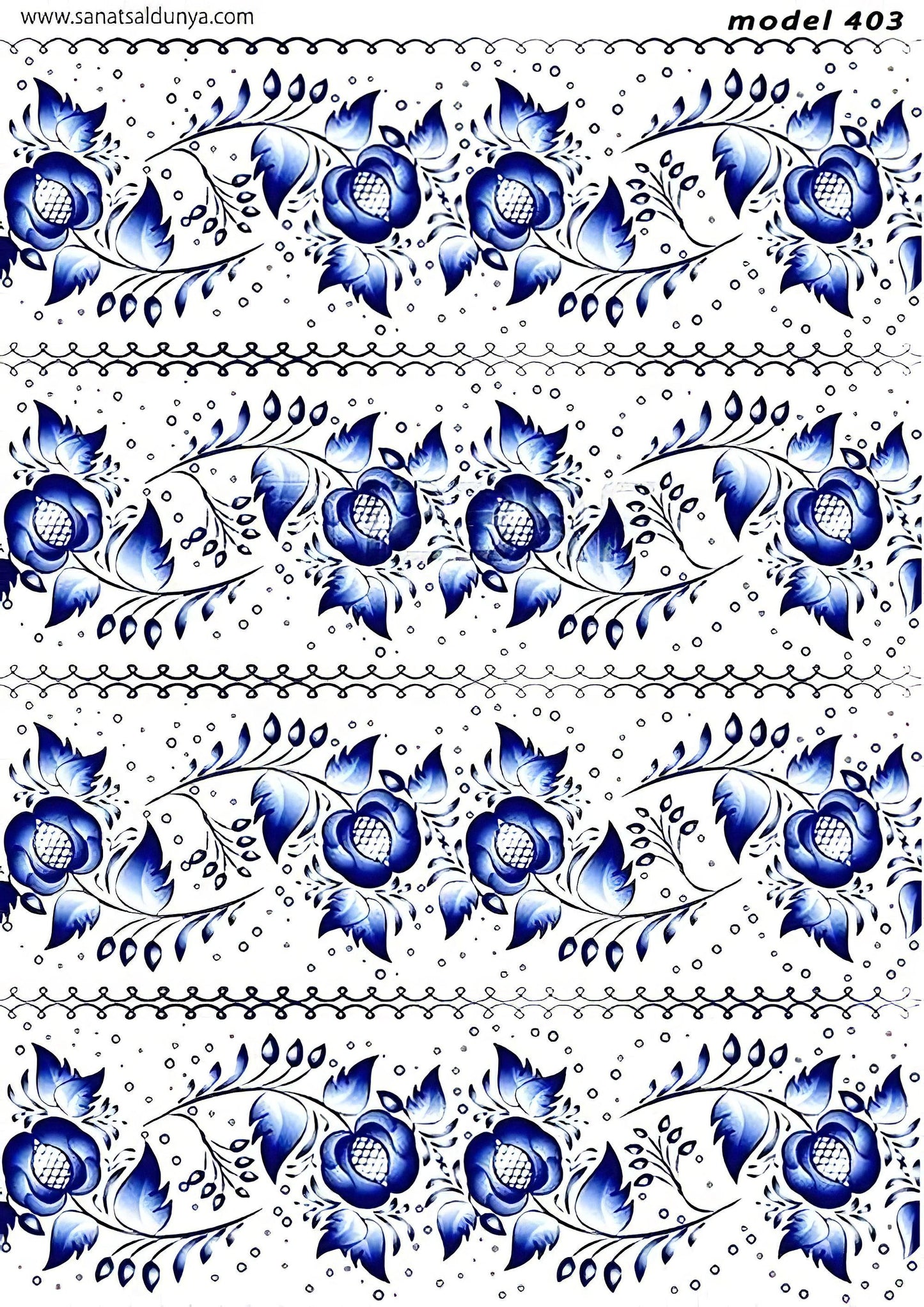 Floral Pattern - Decorative Decoupage Paper - for Furniture - Large Size Options [ Blue White ]