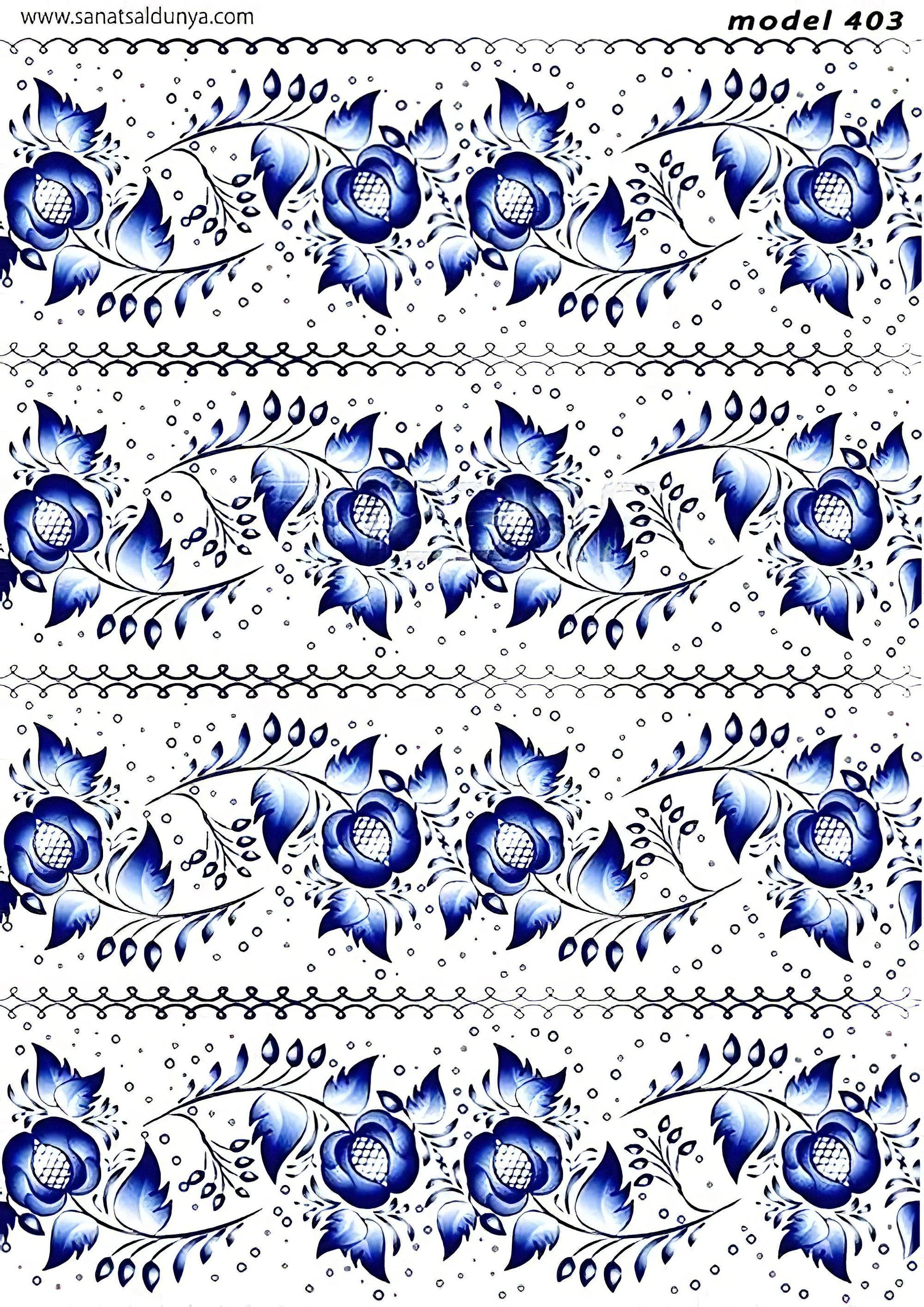 Floral Pattern - Decorative Decoupage Paper - for Furniture - Large Size Options [ Blue White ]
