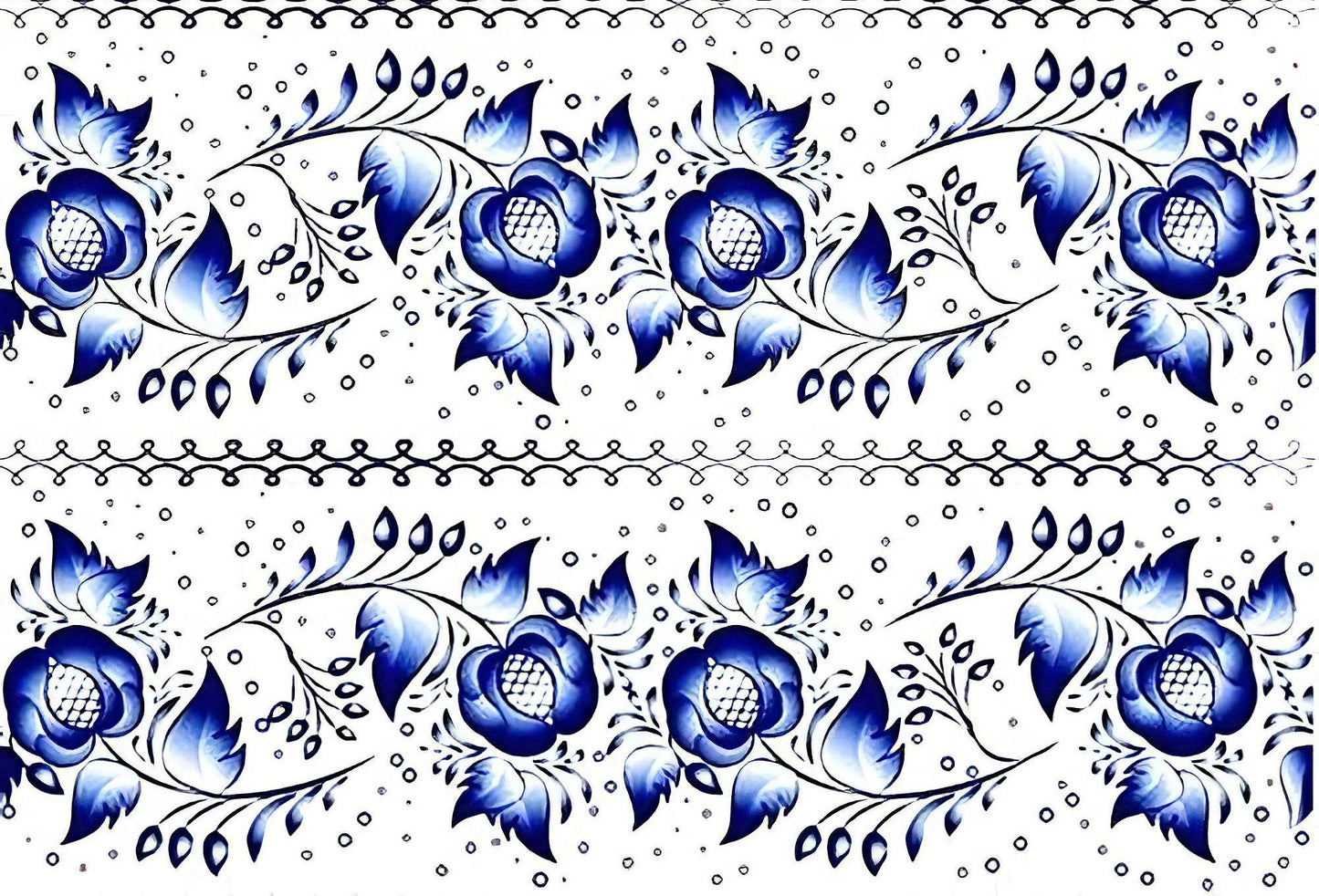 Floral Pattern - Decorative Decoupage Paper - for Furniture - Large Size Options [ Blue White ]