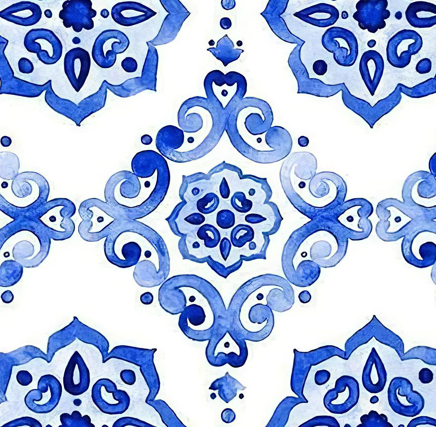 Floral Ethnic Pattern - Decorative Decoupage Paper - for Furniture - Big Size Options [ Blue White ]