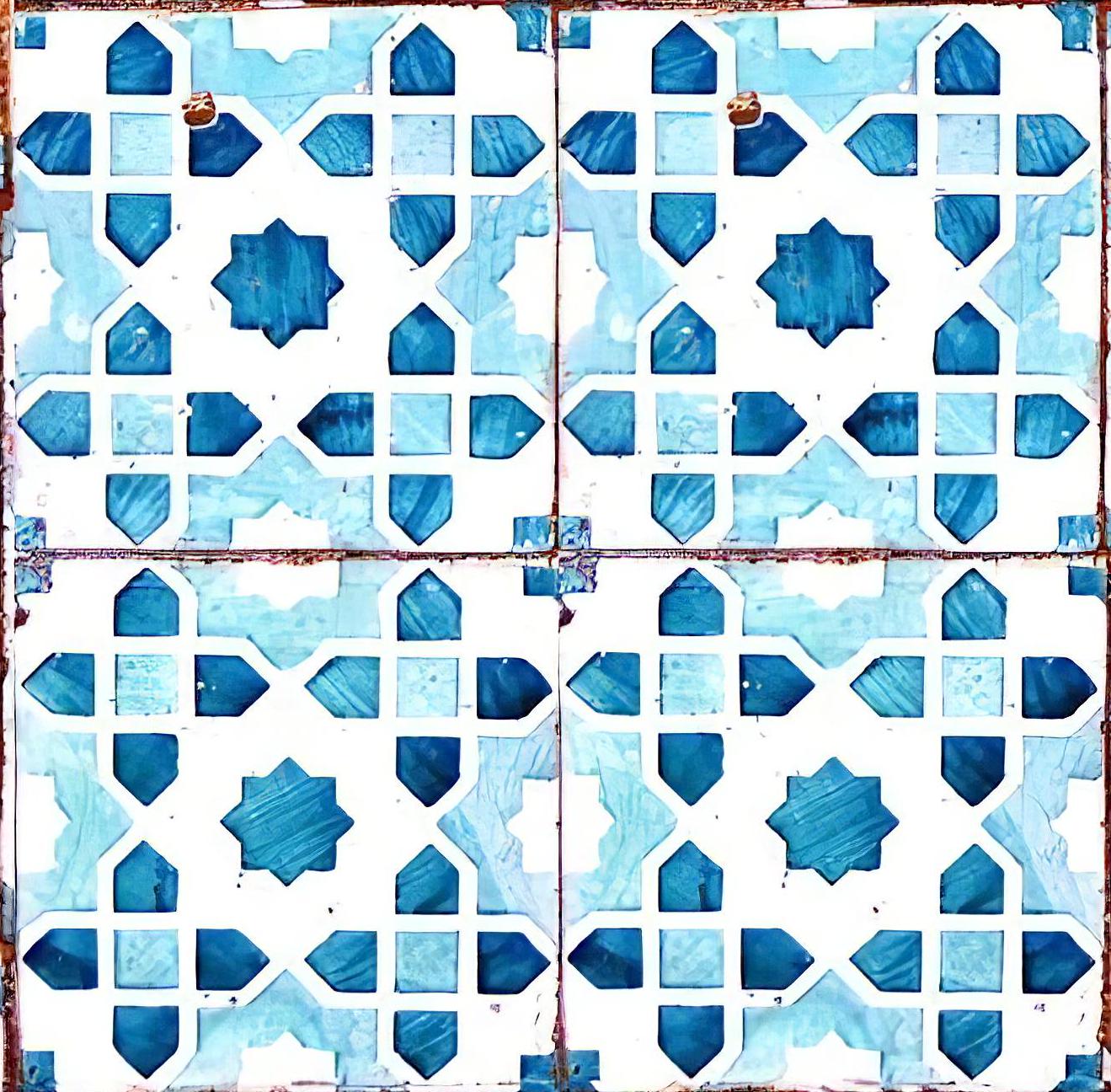 Blue Moroccon Tile Pattern - Decorative Decoupage Paper - for Furniture - Big Size Options [ Blue White ]