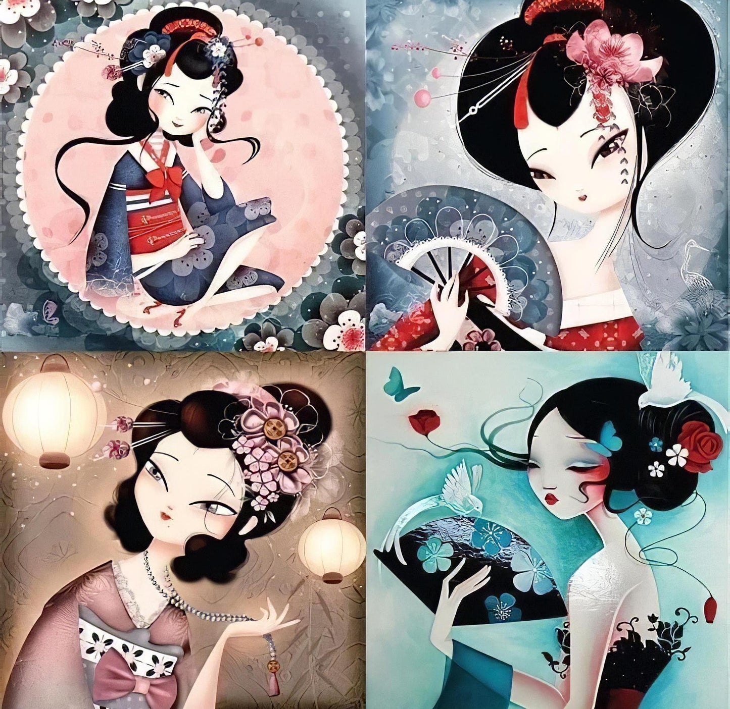 Geisha - Decorative Decoupage Paper - for Furniture [ Black Pink Blue ]