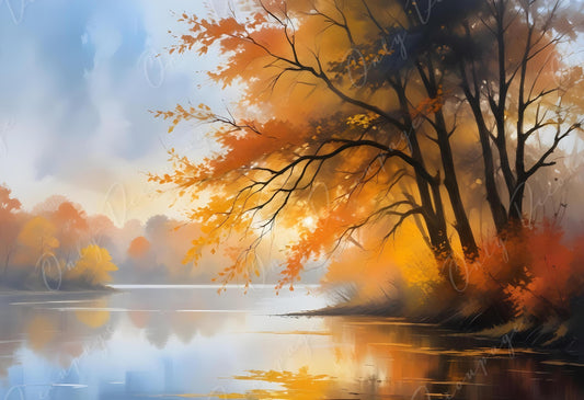 Large Decoupage Paper - 6 Size - Nature in the Fall Painting - Rice Paper - Watercolor Autumn Scene