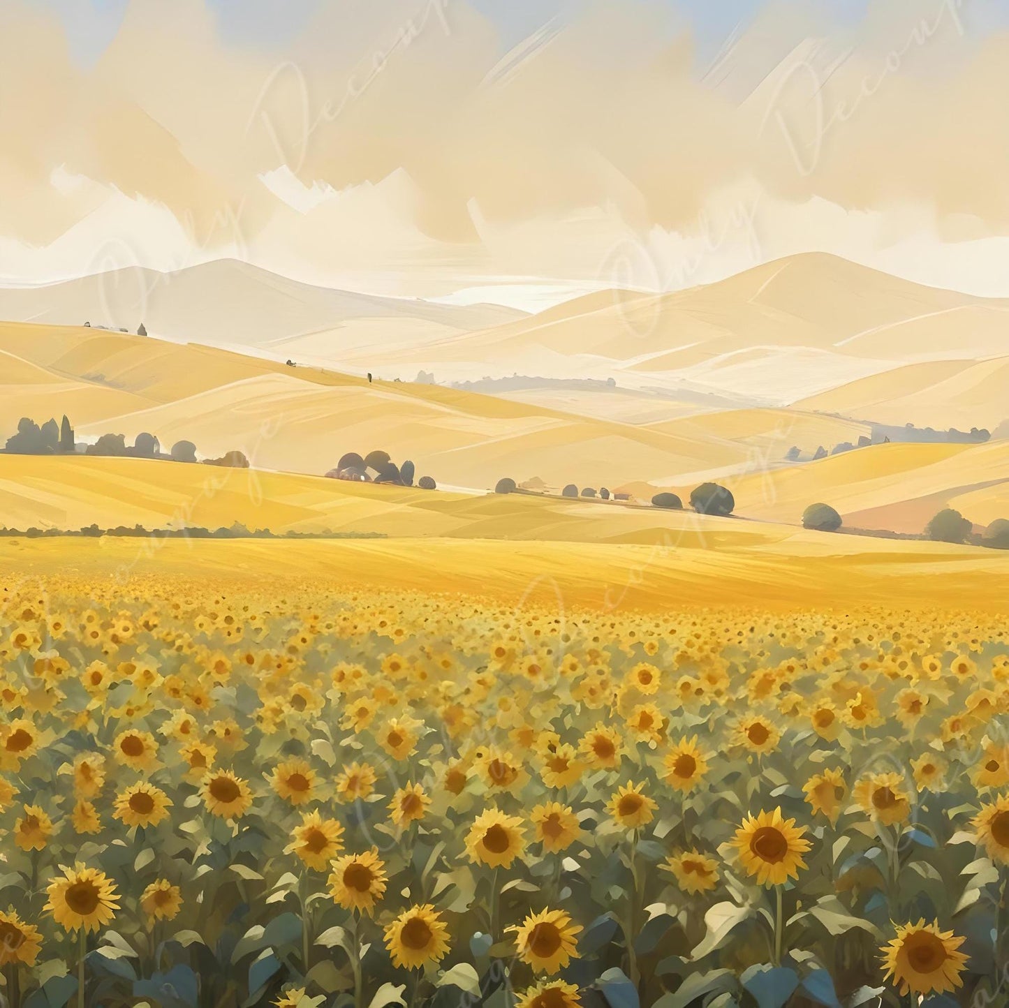 Sunflower Field - 6 Size Options - Large Decoupage Paper for Furniture - Green Yellow - Rice Paper