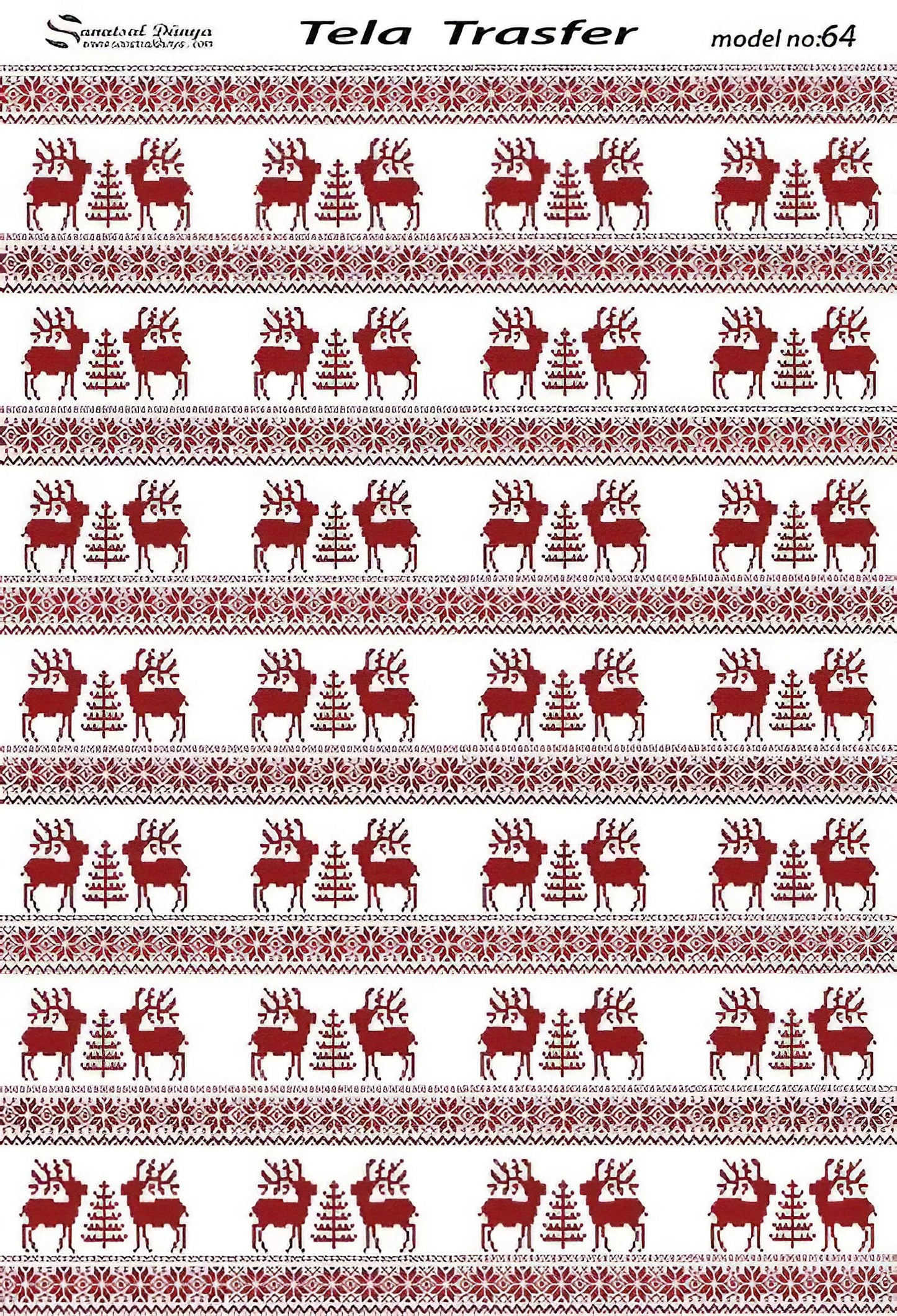 Christmas Deer Pattern - Decorative Decoupage Paper - for Furniture [ Claret Red White ]