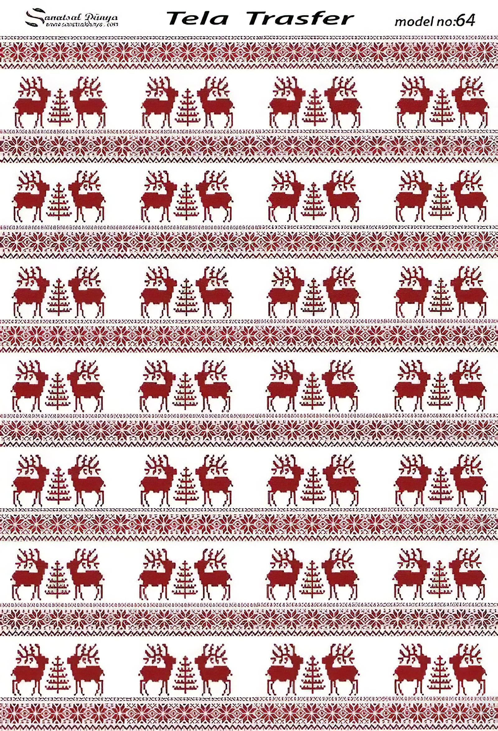 Christmas Deer Pattern - Decorative Decoupage Paper - for Furniture [ Claret Red White ]