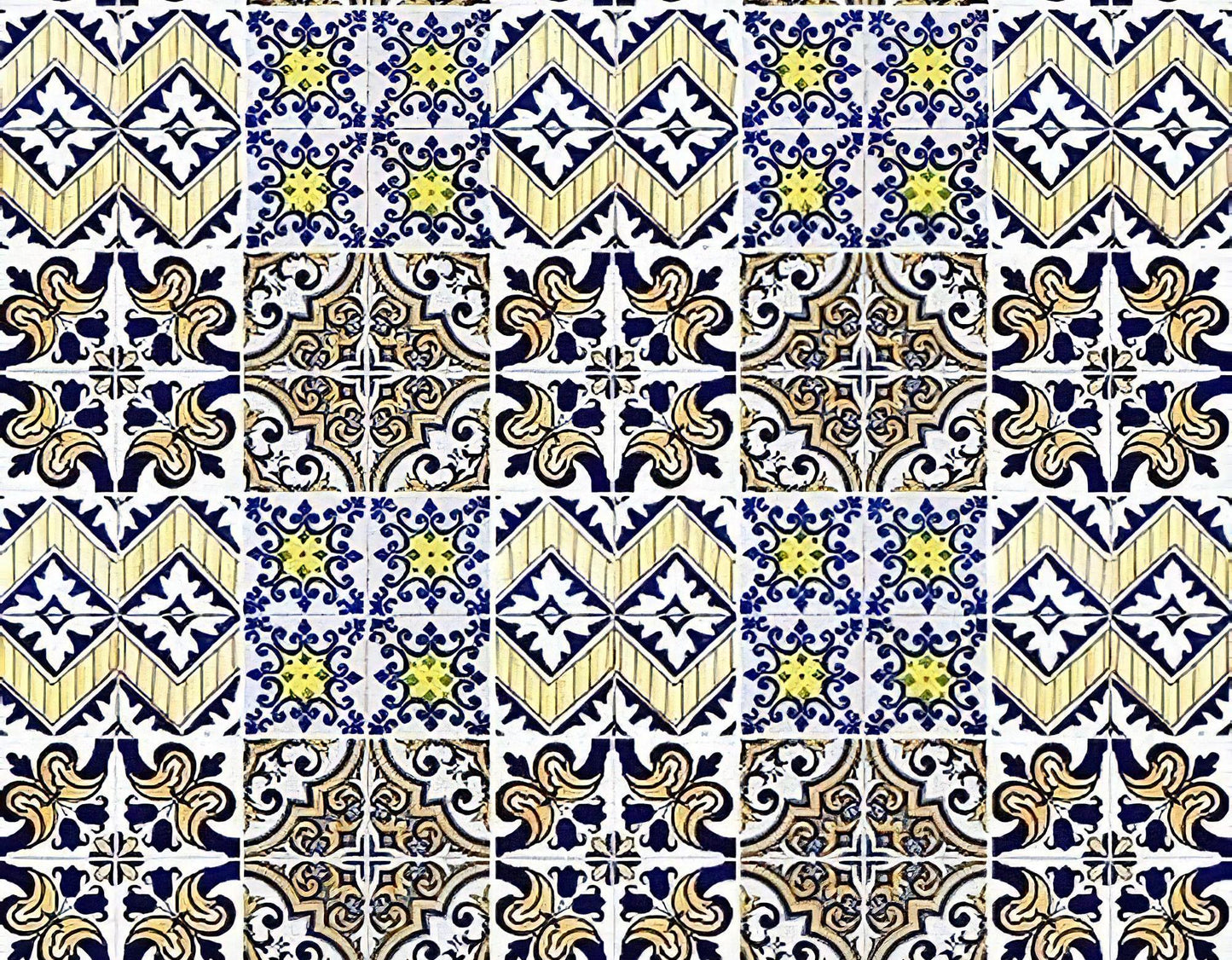 Tile Pattern - Decorative Decoupage Paper - for Furniture - Big Size Options [Yellow Blue Brown White]
