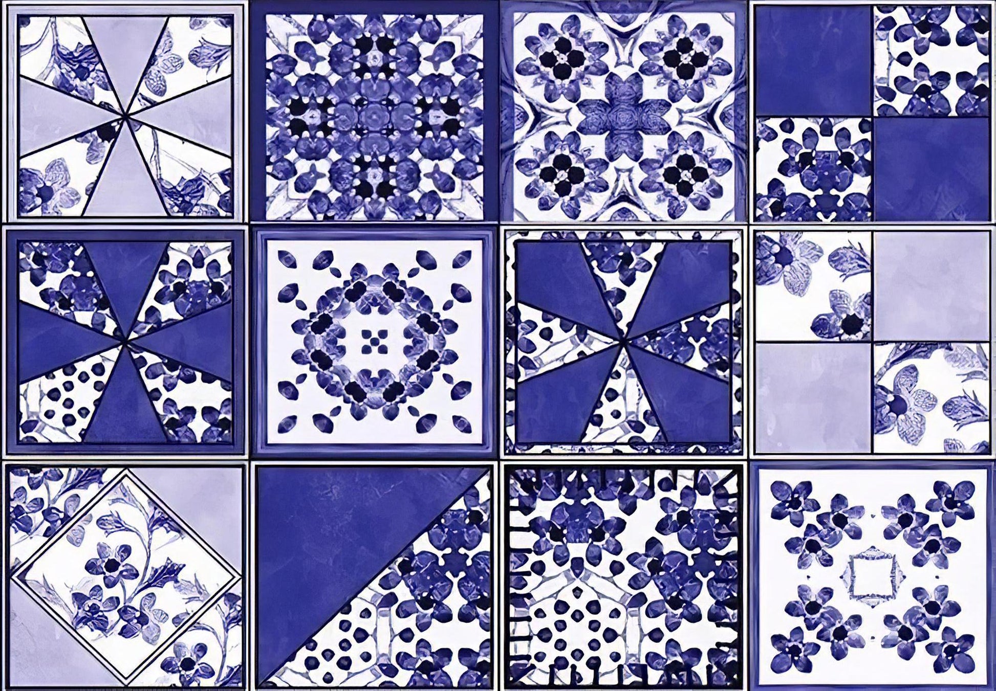 Tile Pattern - Decorative Decoupage Paper - for Furniture - Big Size Options [ Blue White ]