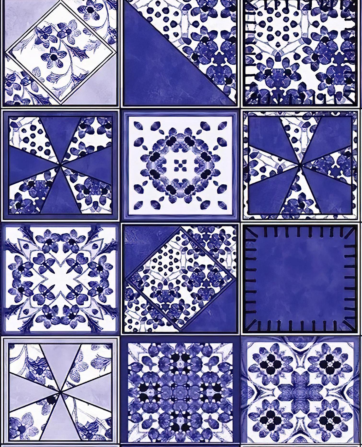 Tile Pattern - Decorative Decoupage Paper - for Furniture - Big Size Options [ Blue White ]