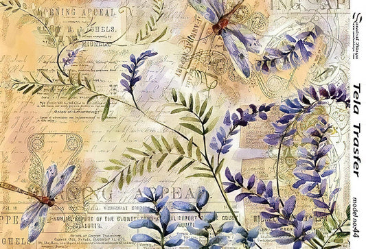 Floral - Dragonfly - Decorative Decoupage Paper - for Furniture - Big Size Options [ Purple Green Yellow ]