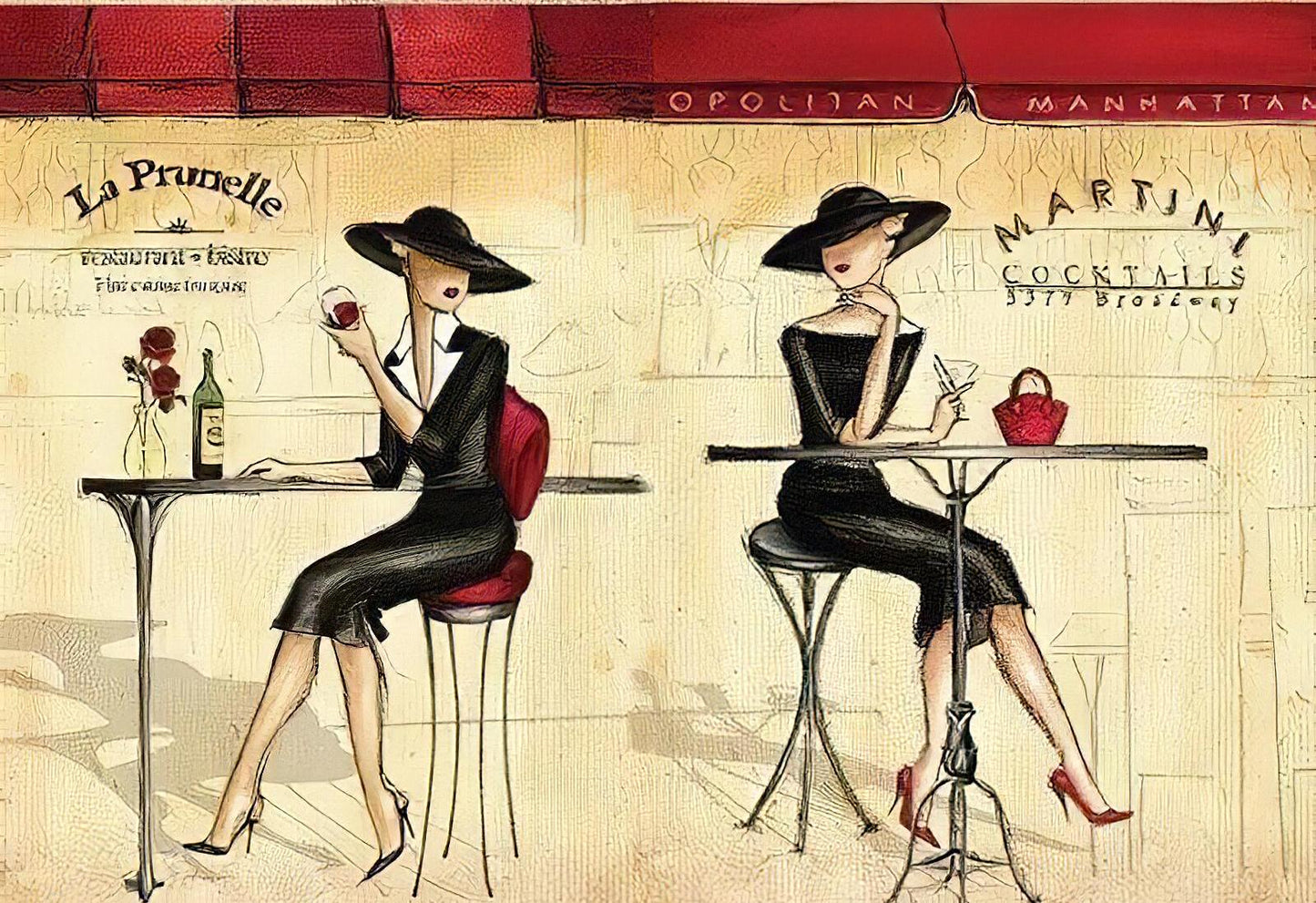 Ladies - Decorative Decoupage Paper - for Furniture - Large Size Options [ Black Red Yellow ]