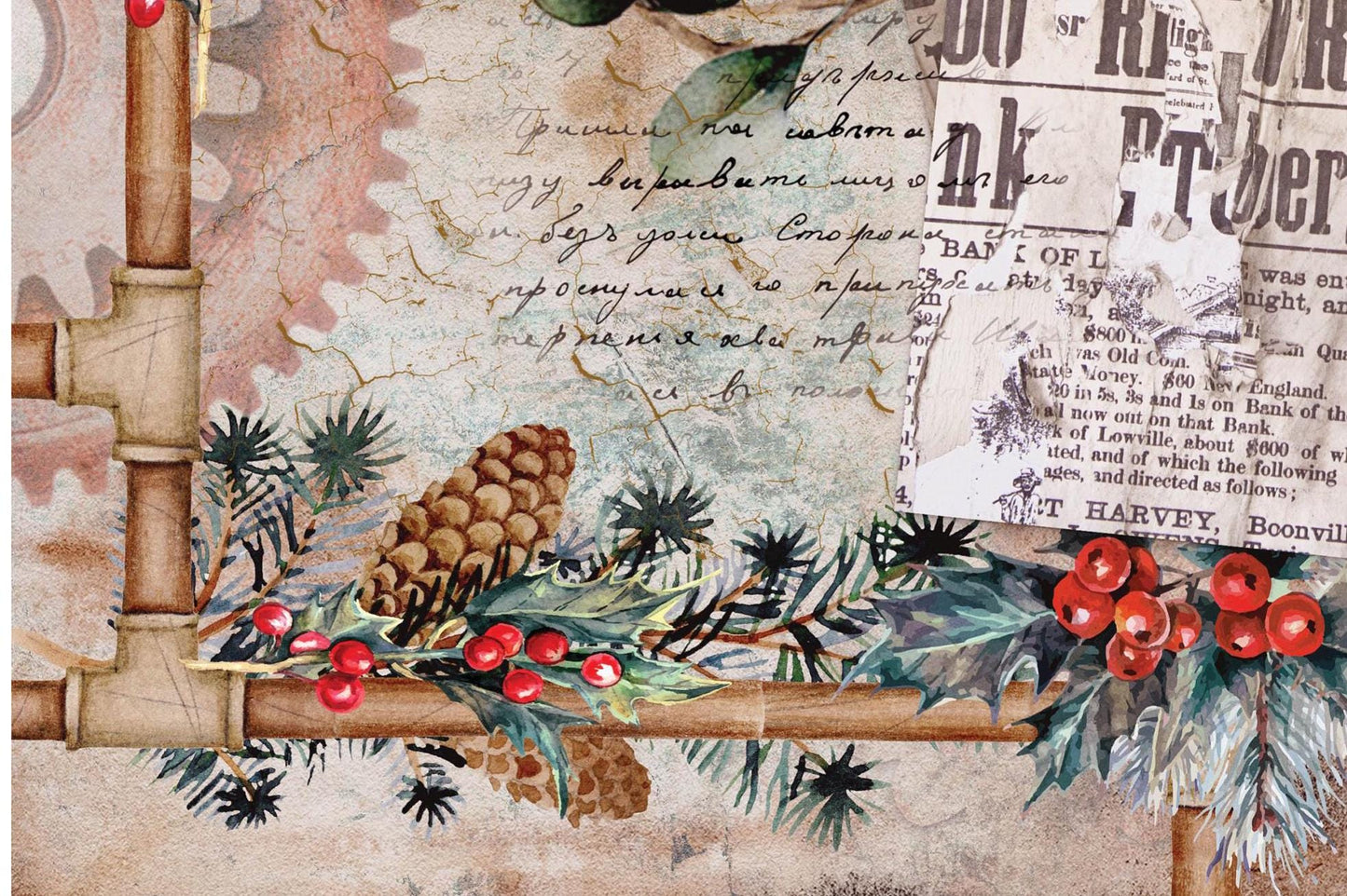 Christmas Collection - Large Decoupage Paper - Red Holly Berries - 6 Size Options
