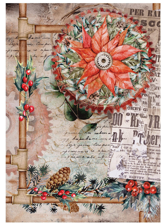 Christmas Collection - Large Decoupage Paper - Red Holly Berries - 6 Size Options