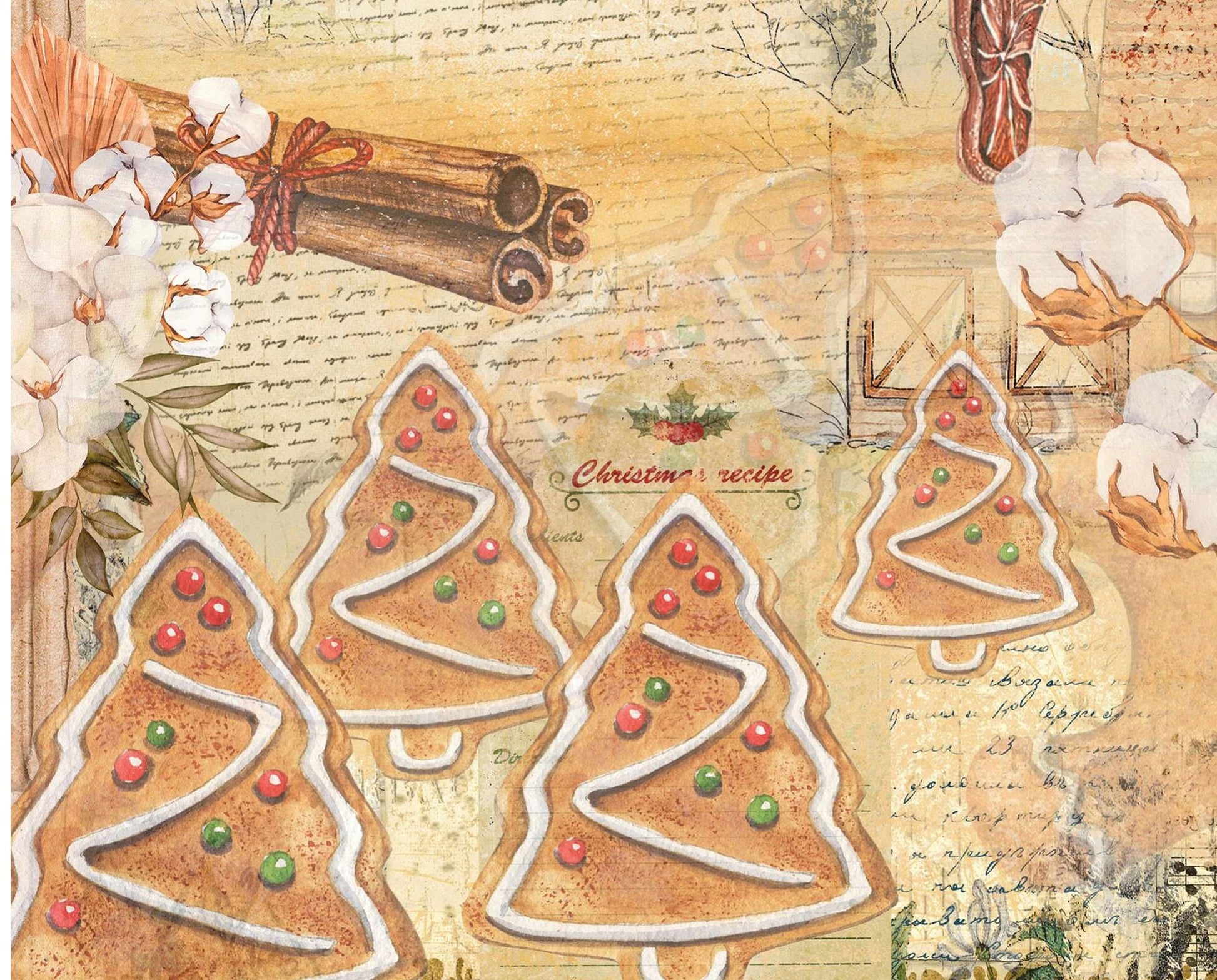Christmas Collection - Large Decoupage Paper - Red Holly Berries - 6 Size Options - Tree Cookie