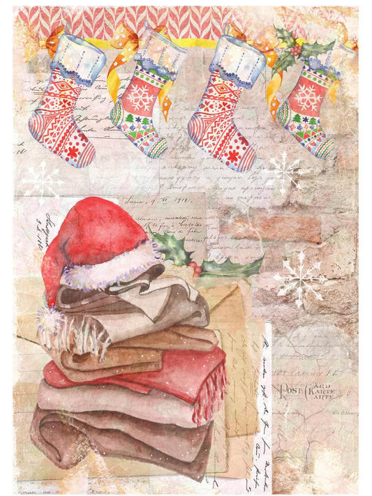 Christmas Collection - Large Decoupage Paper - Red Holly Berries - 6 Size Options - Christmas Stocking