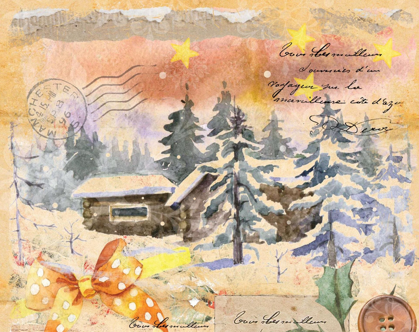 Christmas Collection - Large Decoupage Paper - Red Holly Berries - 6 Size Options - Winter House