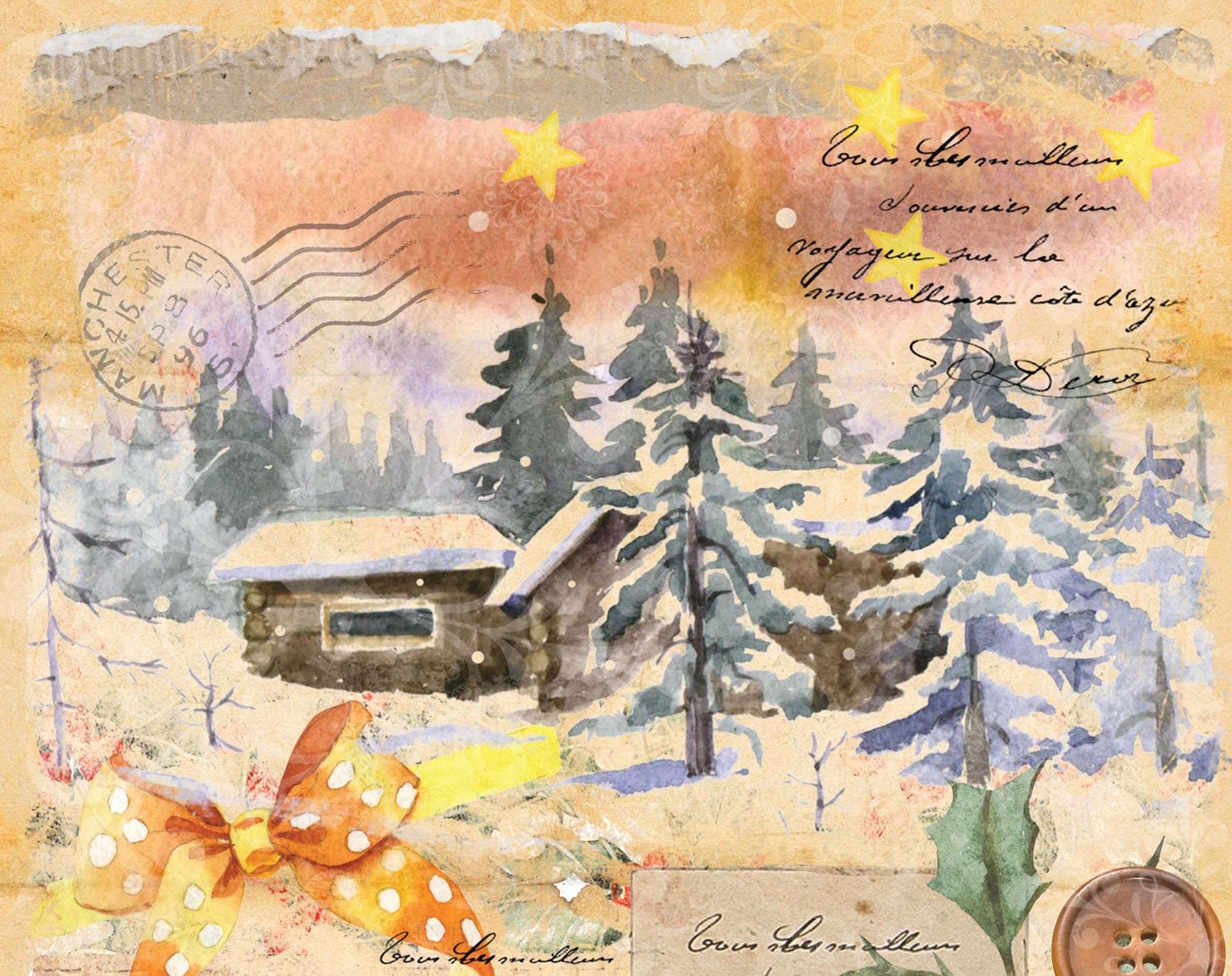 Christmas Collection - Large Decoupage Paper - Red Holly Berries - 6 Size Options - Winter House