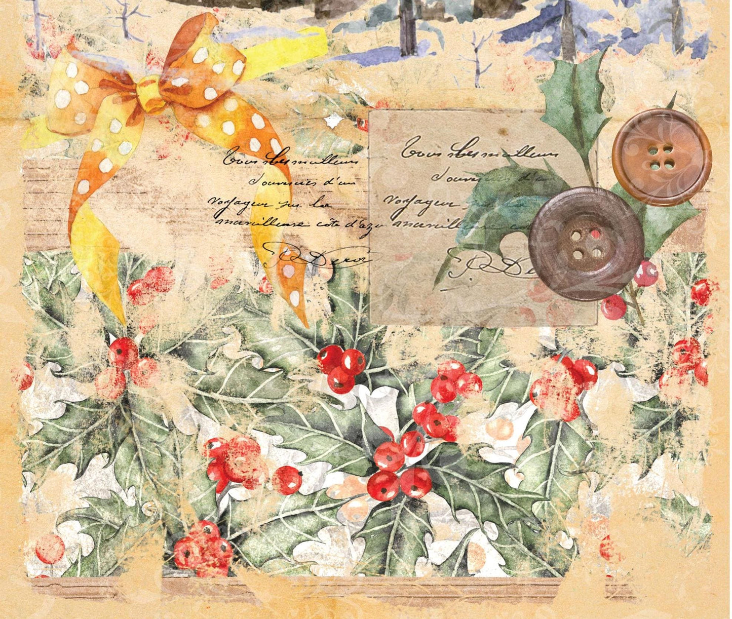 Christmas Collection - Large Decoupage Paper - Red Holly Berries - 6 Size Options - Winter House