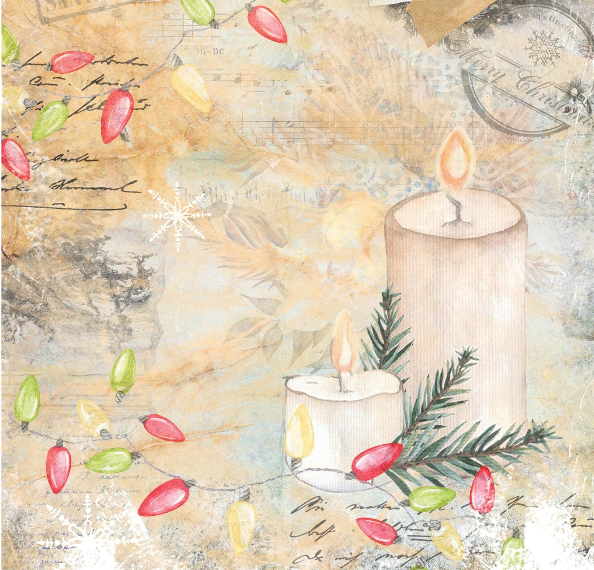 Christmas Collection - Large Decoupage Paper - 6 Size Options - Candle